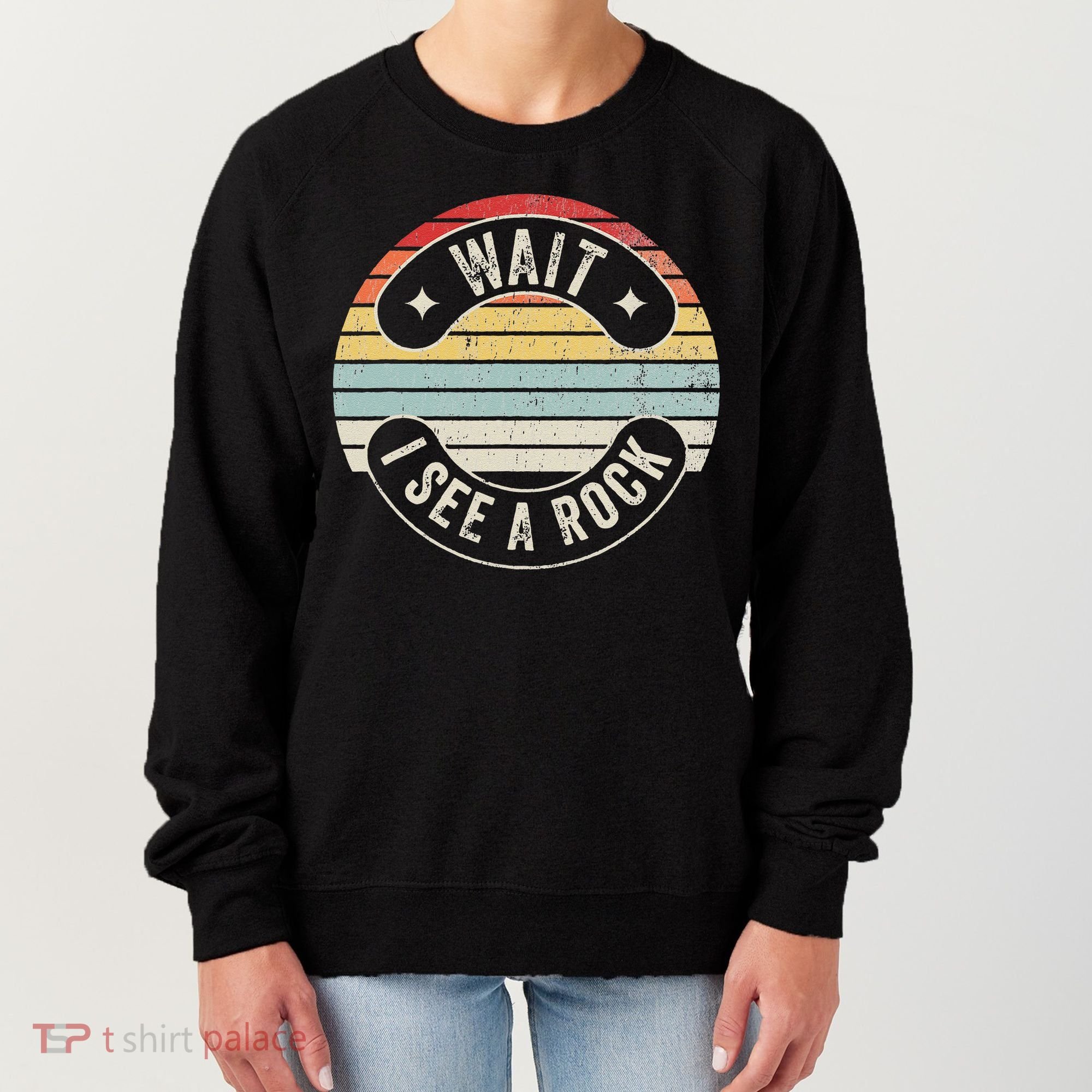 Wait I See A Rock Retro Sunset Style Geological Women's Sweatshirt