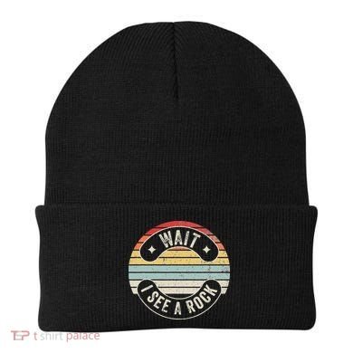 Wait I See A Rock Retro Sunset Style Geological Beanie
