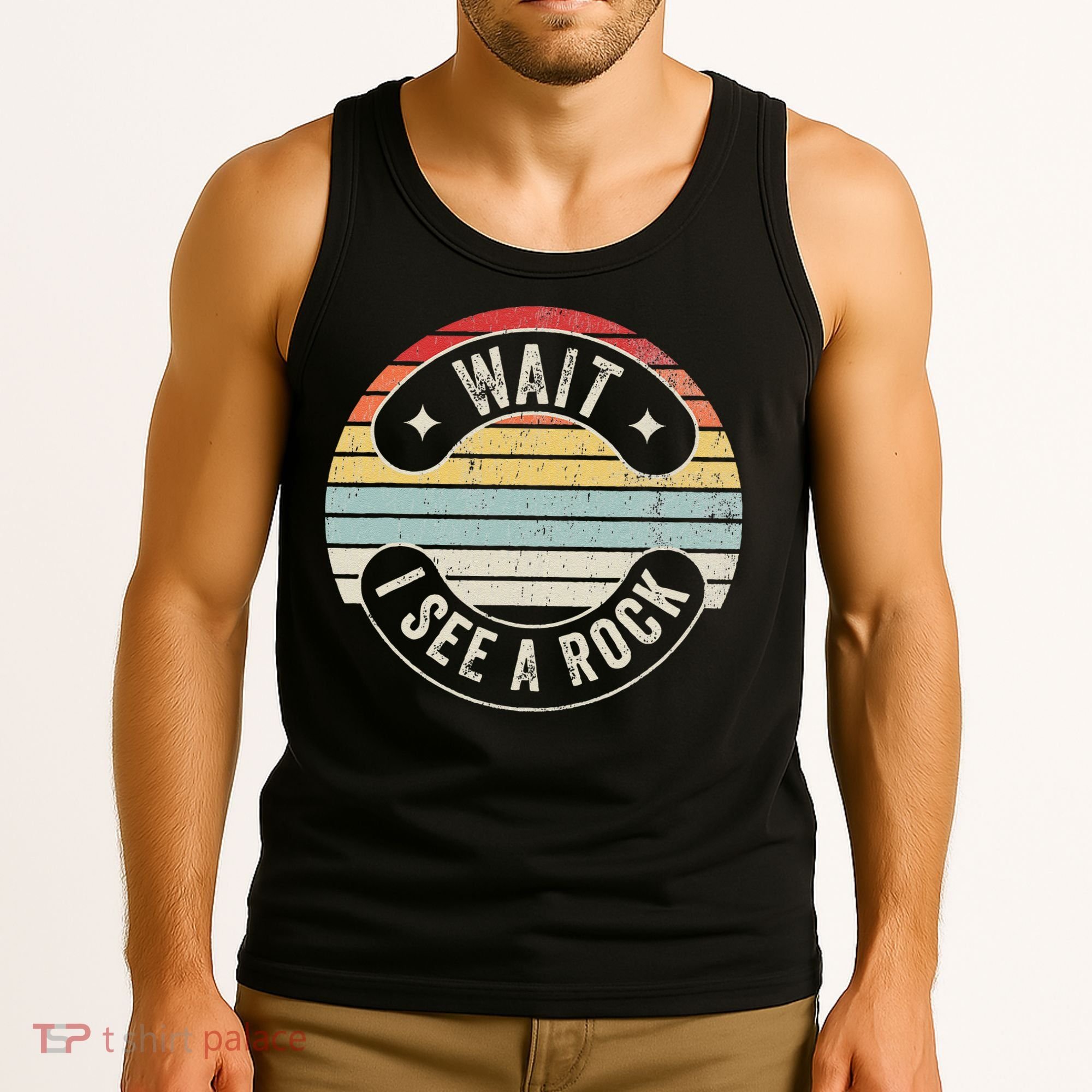 Wait I See A Rock Retro Sunset Style Geological Tank Top