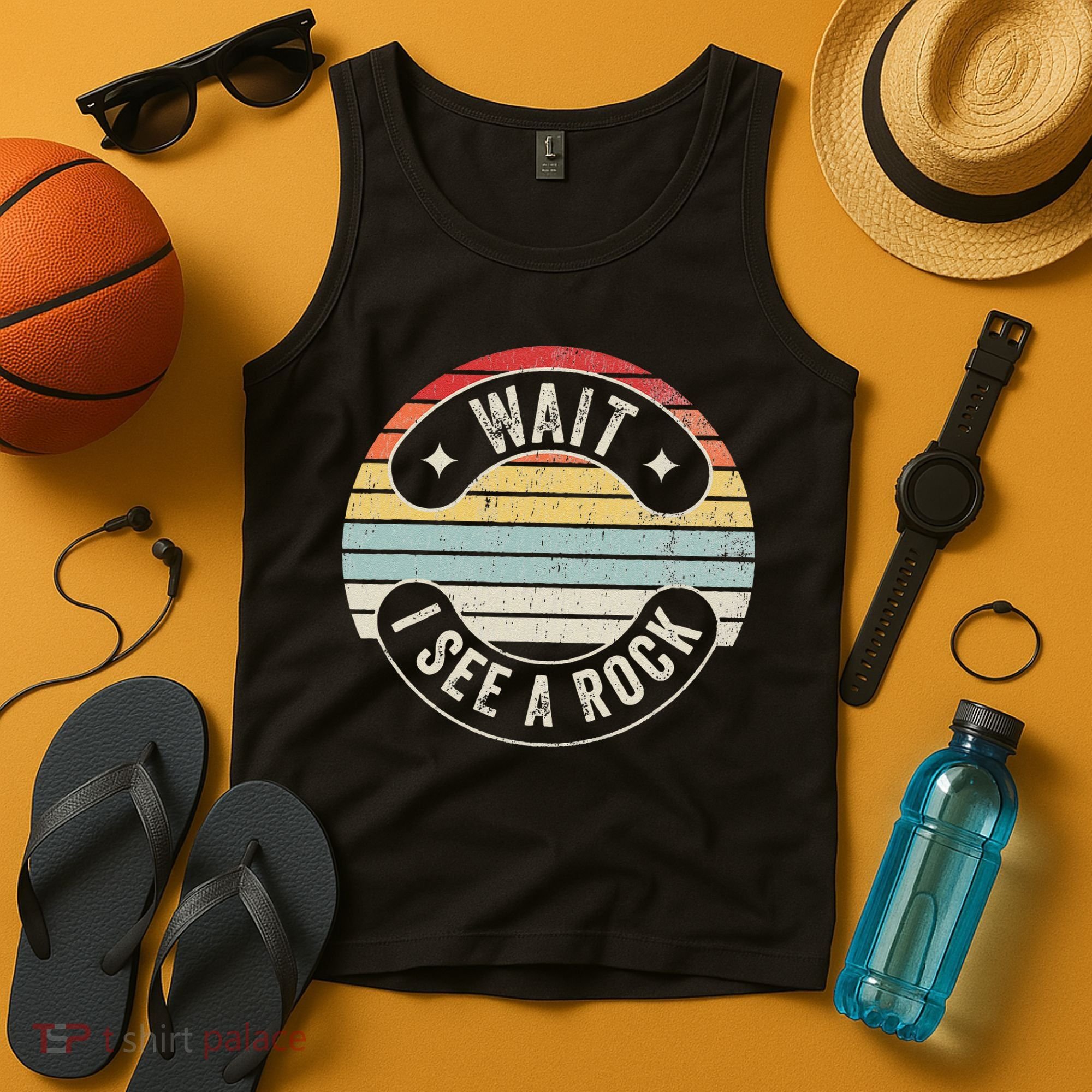 Wait I See A Rock Retro Sunset Style Geological Tank Top