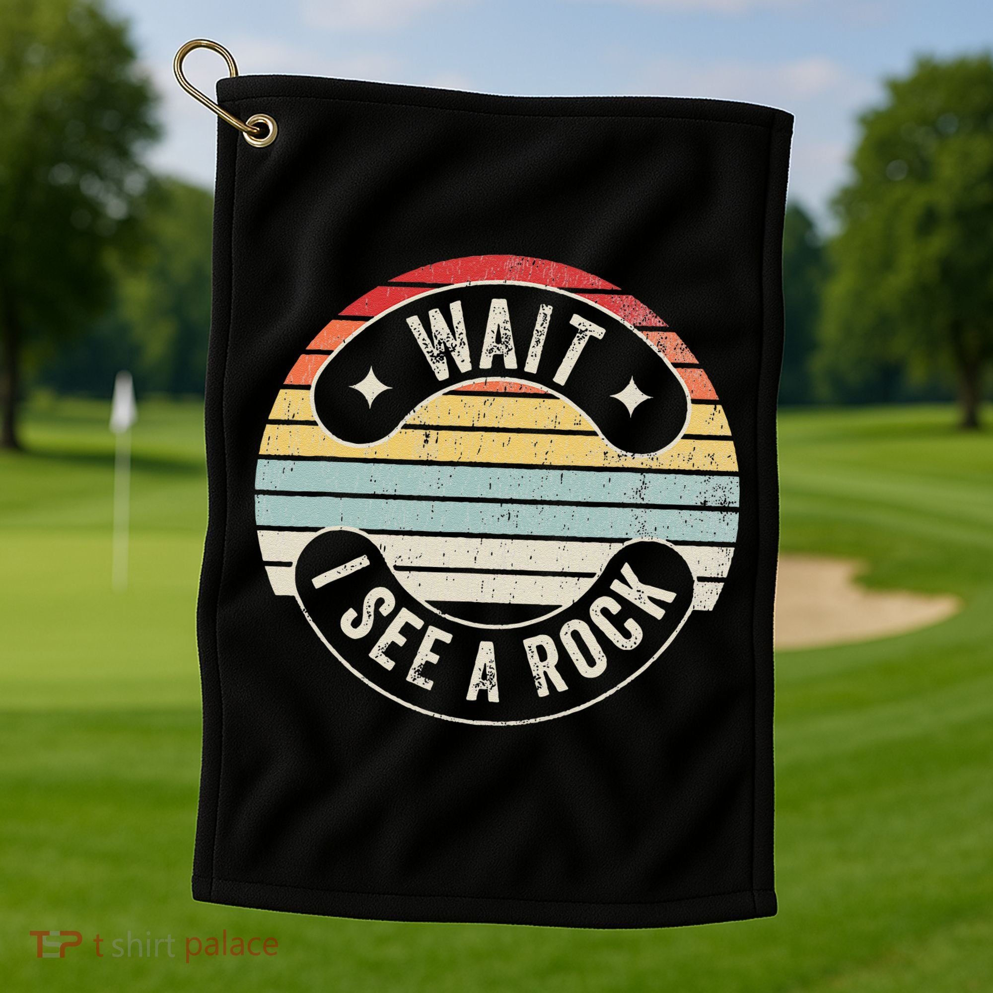 Wait I See A Rock Retro Sunset Style Geological Golf Towel