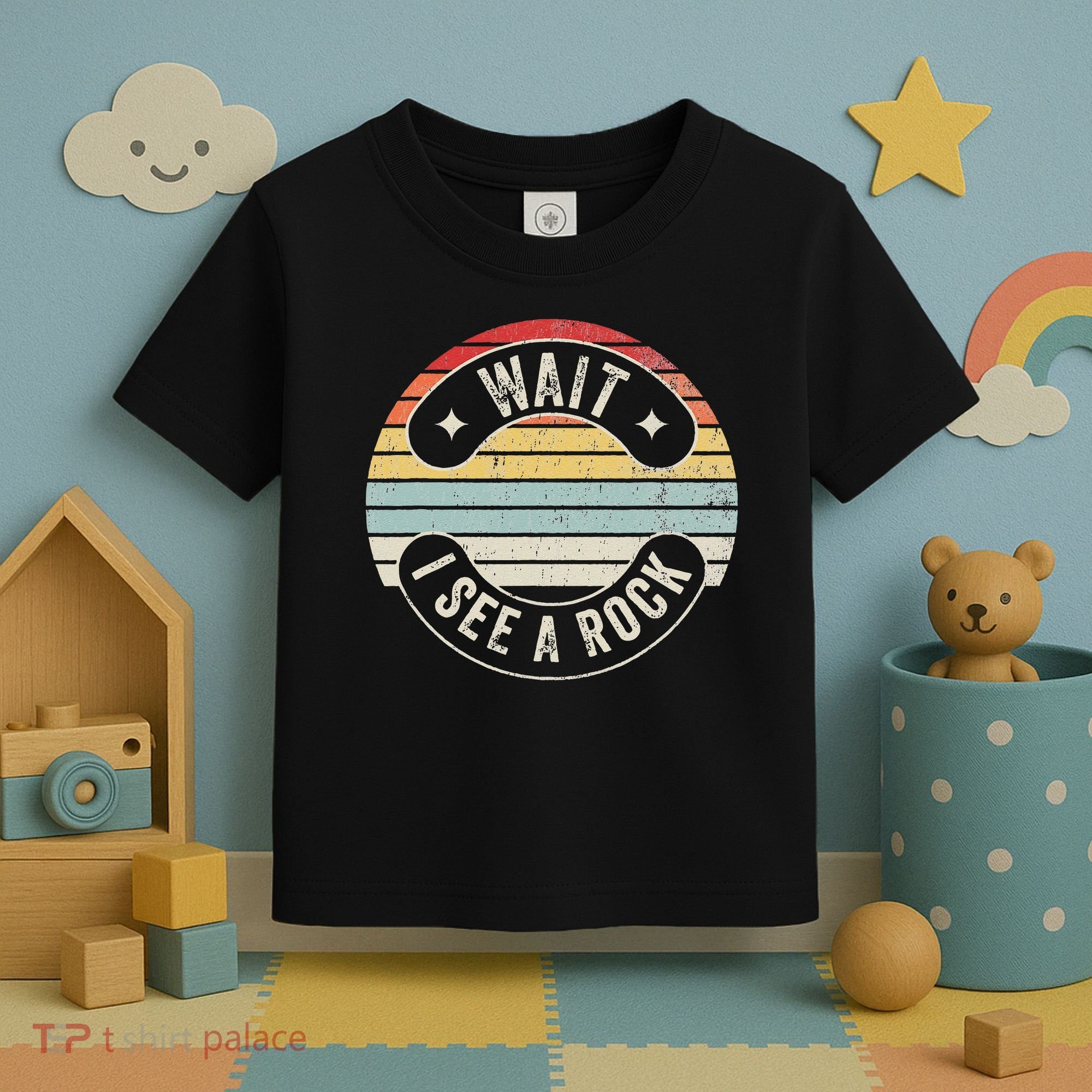 Wait I See A Rock Retro Sunset Style Geological Toddler T-Shirt