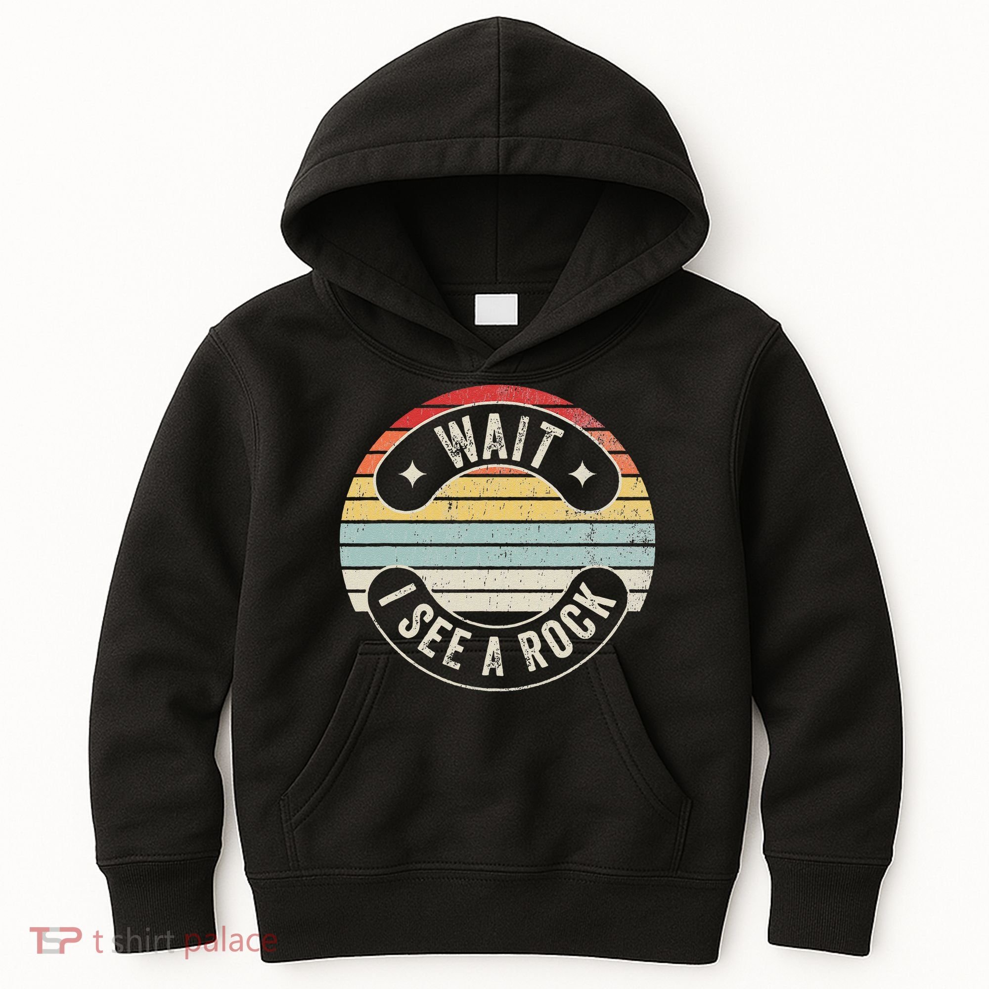 Wait I See A Rock Retro Sunset Style Geological Kids Hoodie