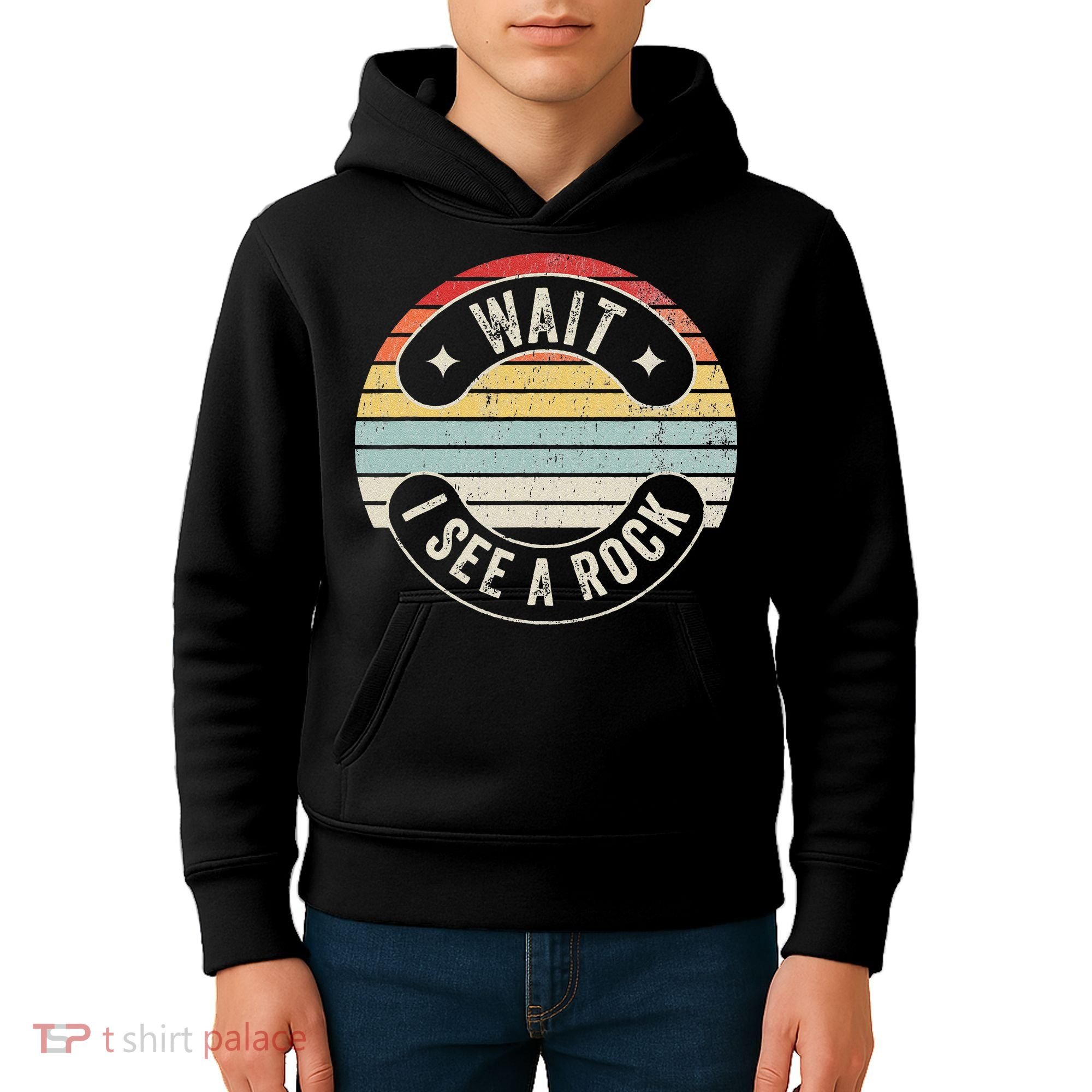 Wait I See A Rock Retro Sunset Style Geological Kids Hoodie