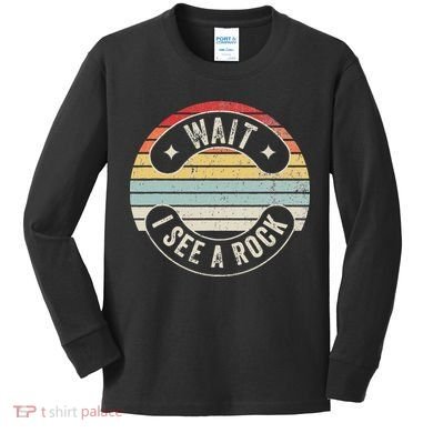 Wait I See A Rock Retro Sunset Style Geological Kids Long Sleeve Shirt