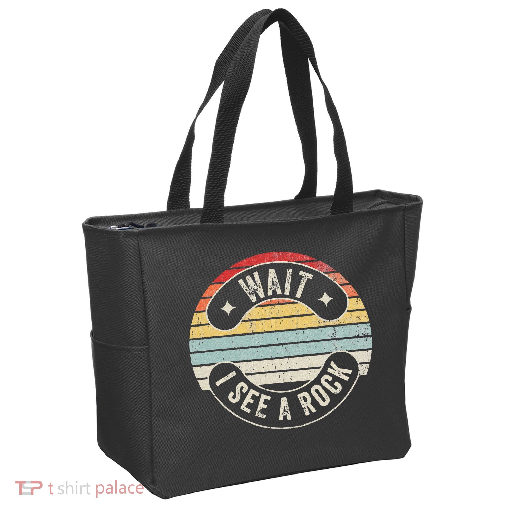 Wait I See A Rock Retro Sunset Style Geological Tote Bag