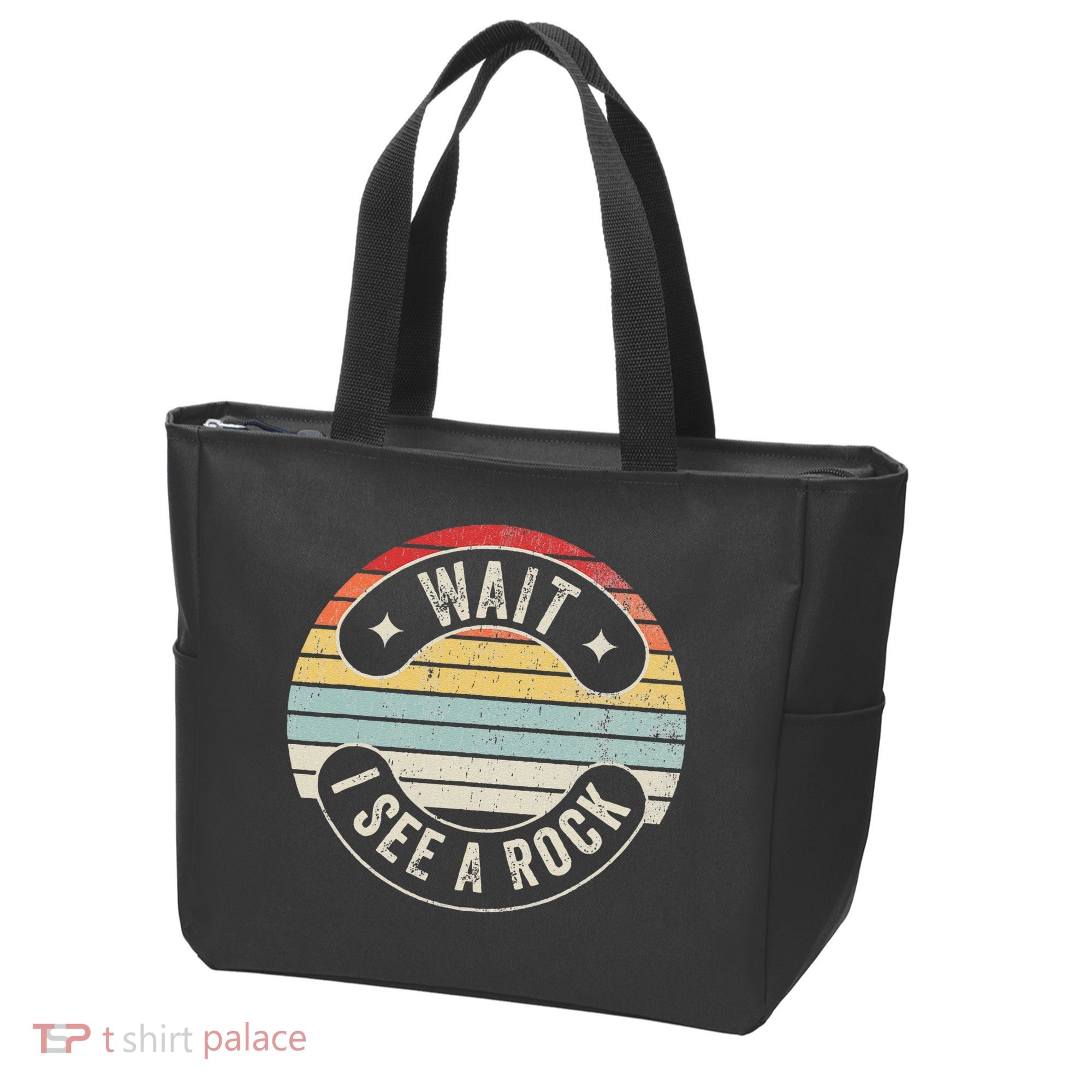 Wait I See A Rock Retro Sunset Style Geological Tote Bag