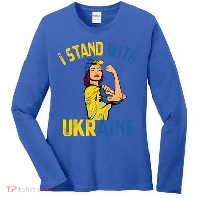 Wo I Stand With Ukrain Support Ukraine Flag Cute Gift Women's Long Sleeve Shirt