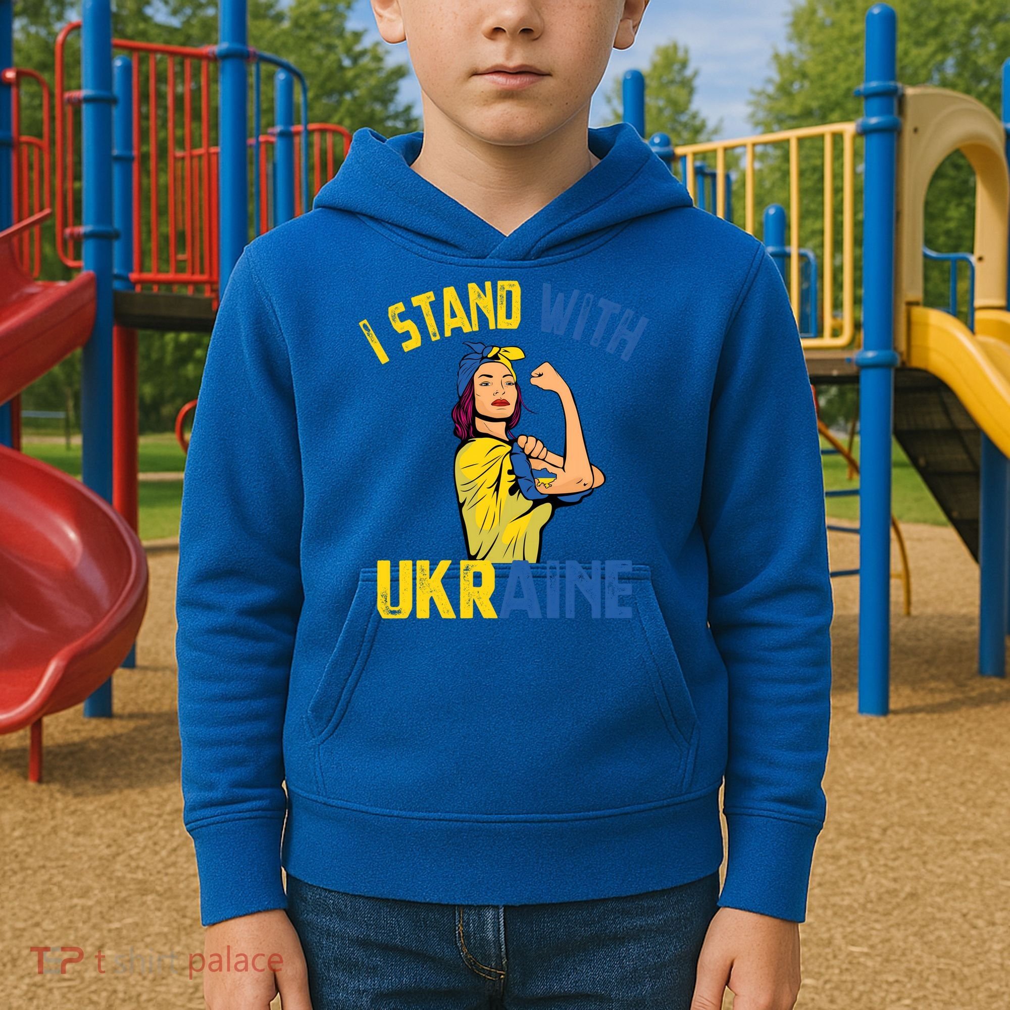 Wo I Stand With Ukrain Support Ukraine Flag Cute Gift Kids Hoodie