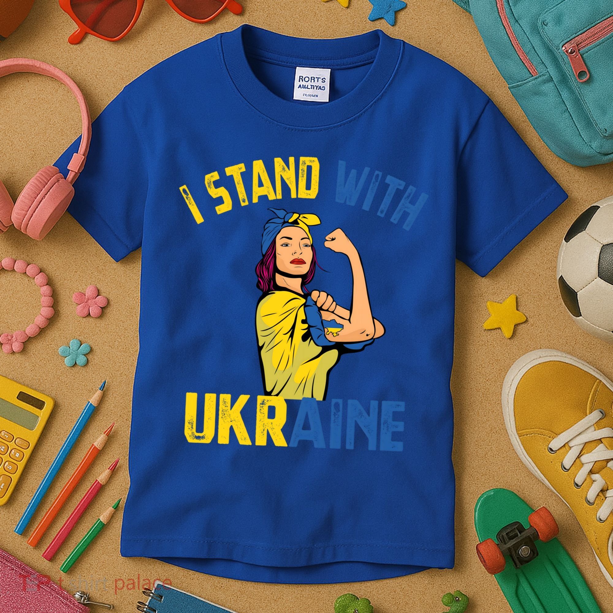 Wo I Stand With Ukrain Support Ukraine Flag Cute Gift Kids T-Shirt