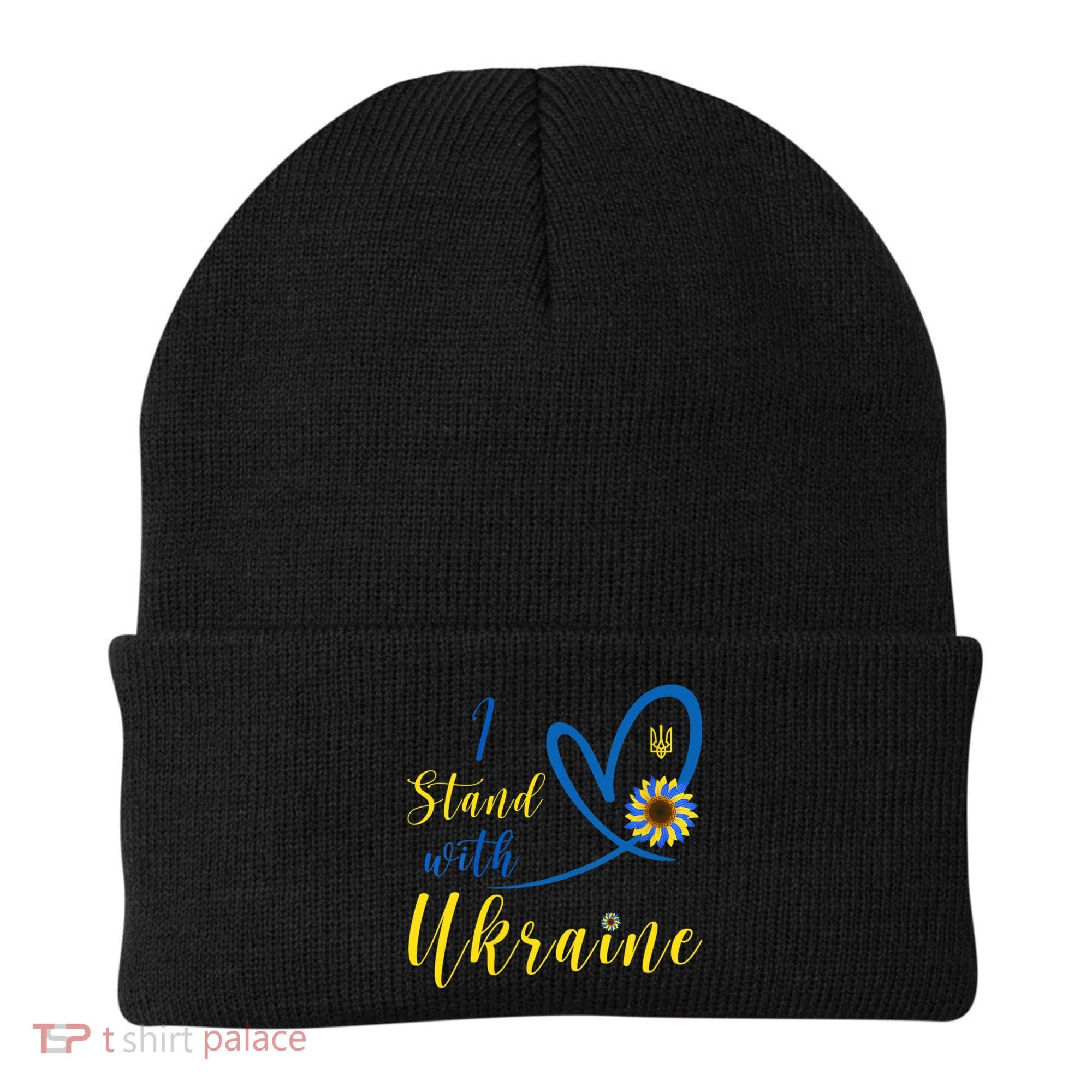 Wo I Stand With Ukraine Heart Sunflower Flag Symbol Gift Beanie