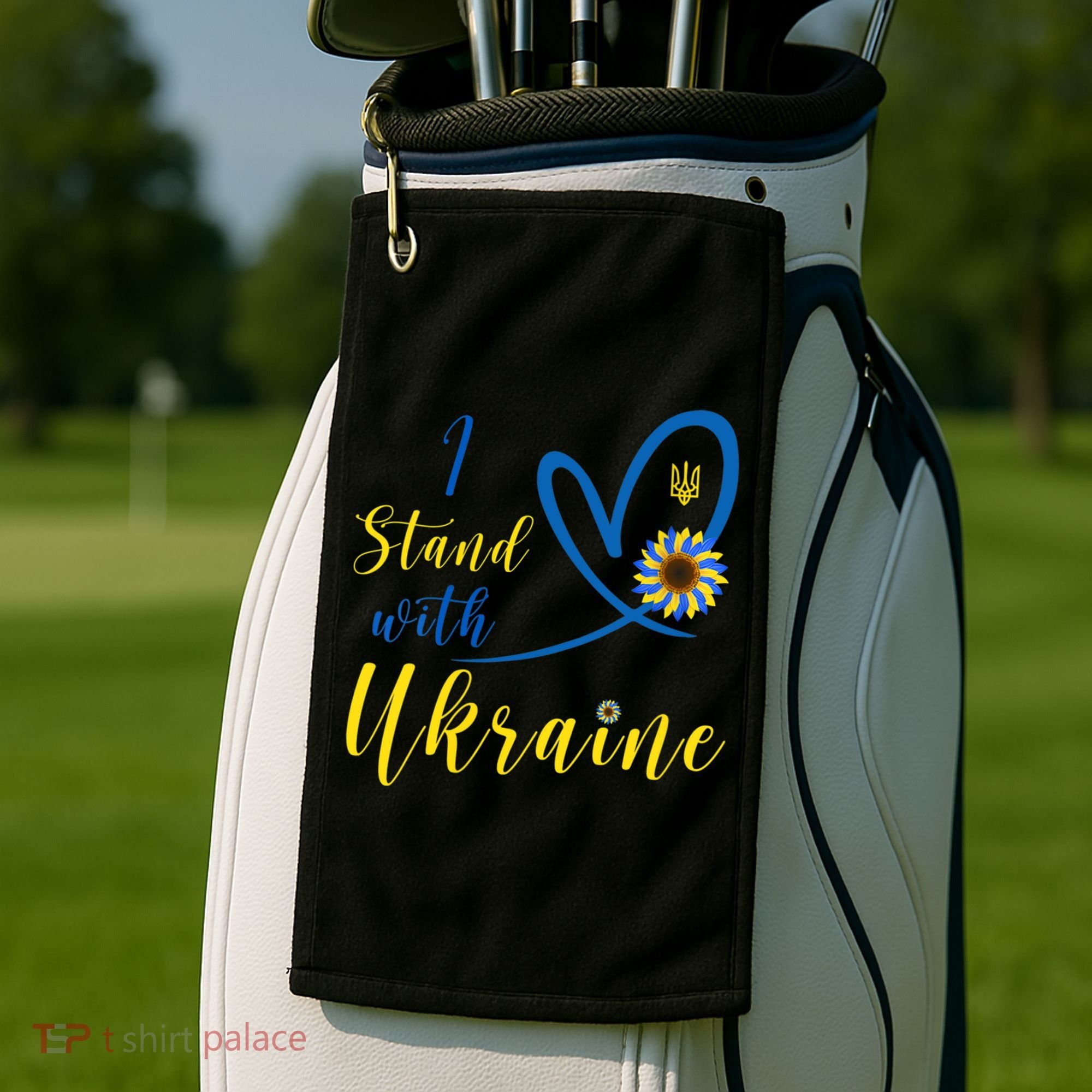 Wo I Stand With Ukraine Heart Sunflower Flag Symbol Gift Golf Towel