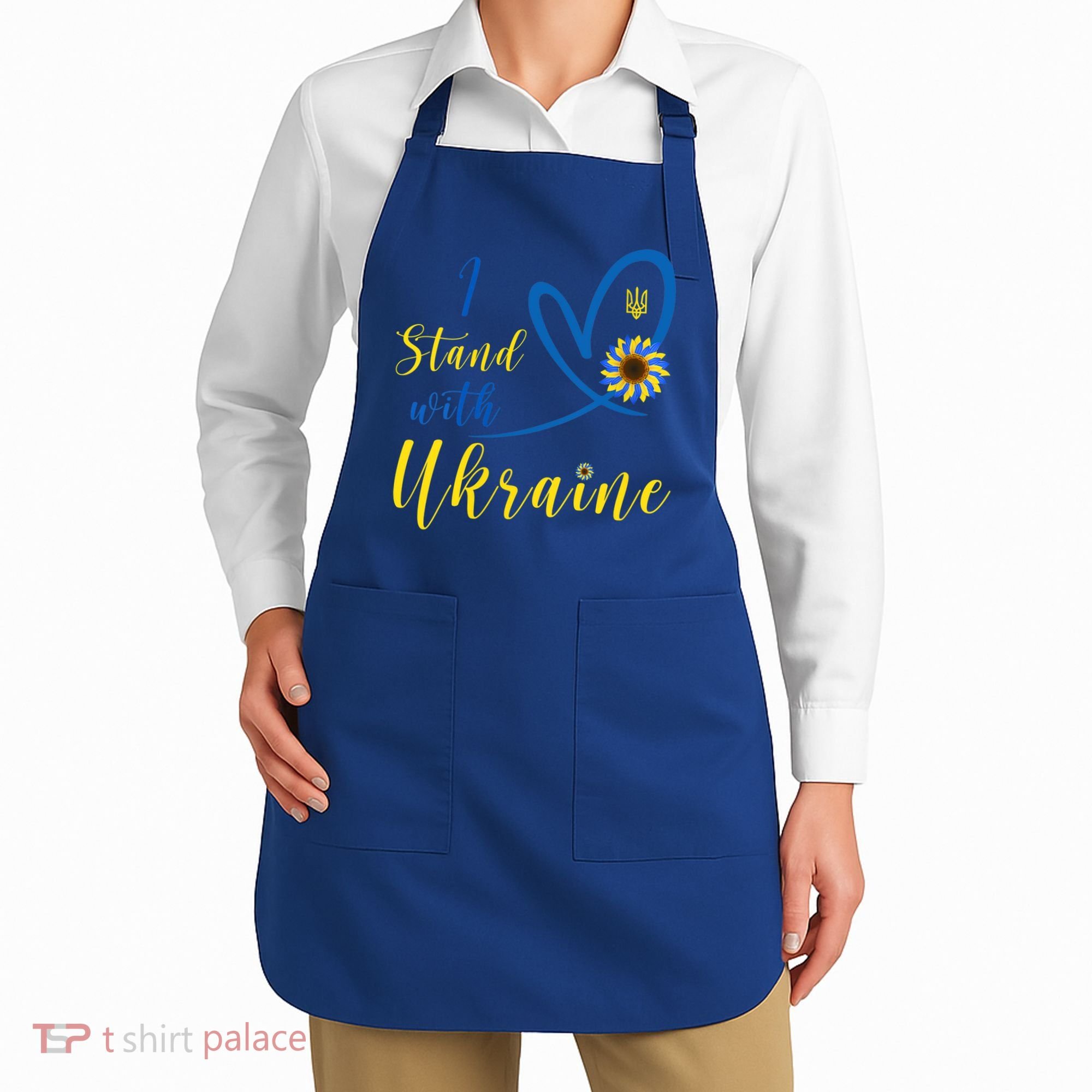Wo I Stand With Ukraine Heart Sunflower Flag Symbol Gift Apron
