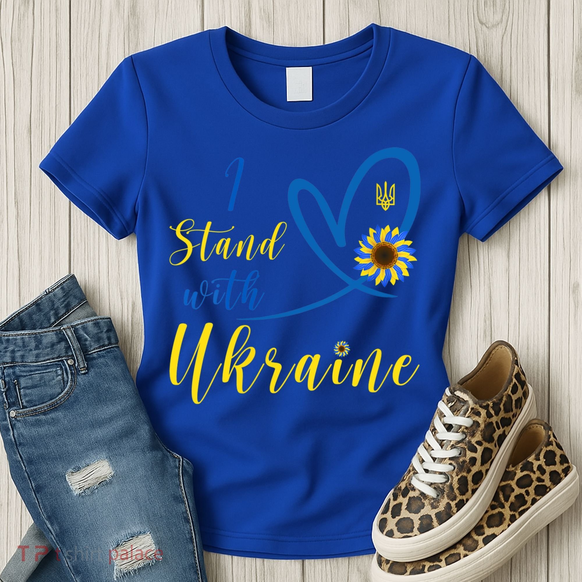 Wo I Stand With Ukraine Heart Sunflower Flag Symbol Gift Women's T-Shirt