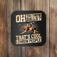 Wrestling I Throw People Funny Gift For Wrestler Backside  Coaster thumb 0