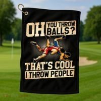 Wrestling I Throw People Funny Gift For Wrestler Backside  Golf Towel thumb 1