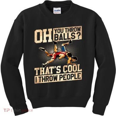 Wrestling I Throw People Funny Gift For Wrestler Backside  Kids Sweatshirt