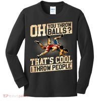 Wrestling I Throw People Funny Gift For Wrestler Backside  Kids Long Sleeve Shirt thumb 0
