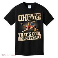 Wrestling I Throw People Funny Gift For Wrestler Backside  Kids T-Shirt thumb 0