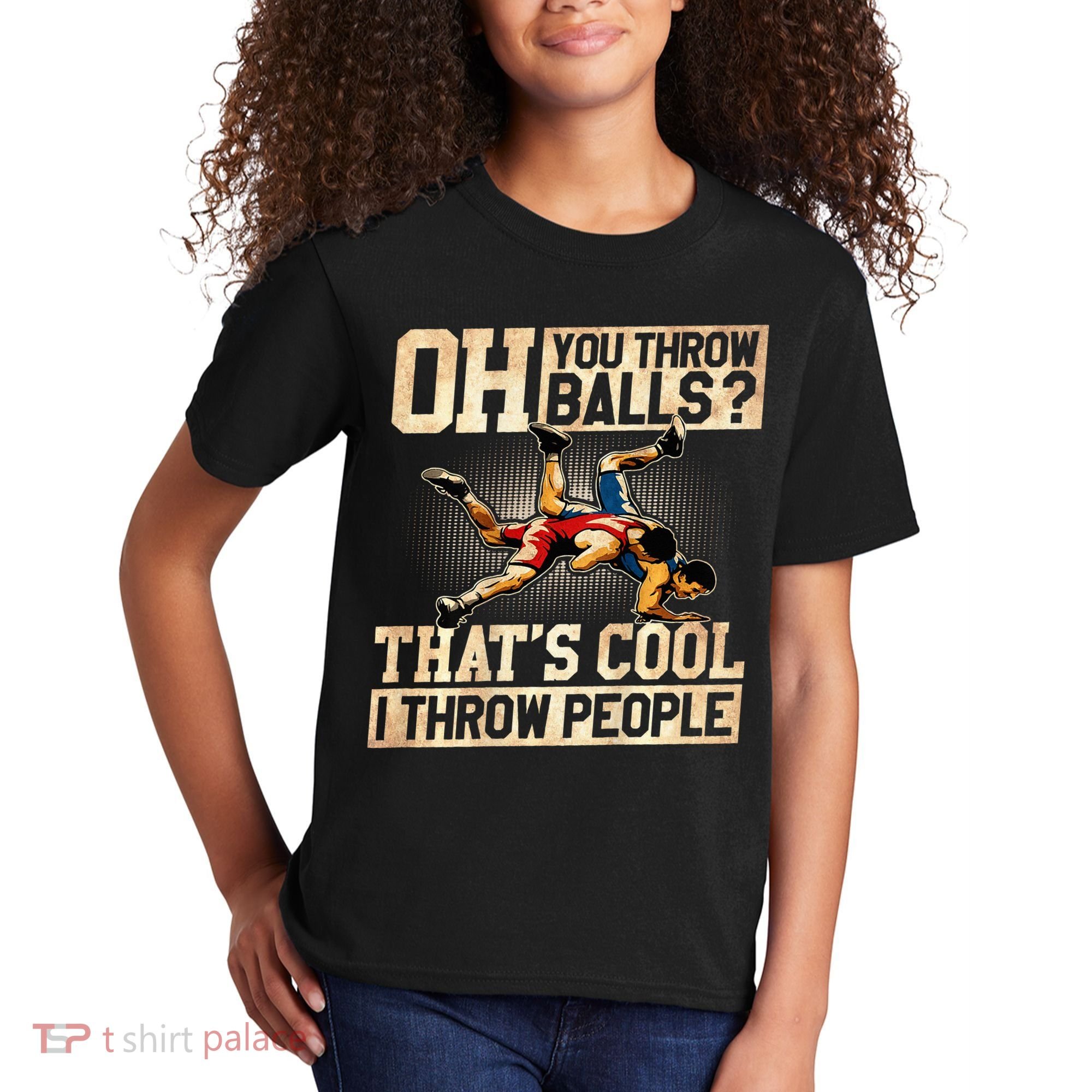 Wrestling I Throw People Funny Gift For Wrestler Backside  Kids T-Shirt