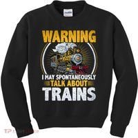Warning I Talk About Trains Railroad Trainspotter Kids Sweatshirt thumb 0