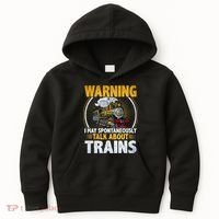 Warning I Talk About Trains Railroad Trainspotter Kids Hoodie thumb 0