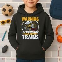 Warning I Talk About Trains Railroad Trainspotter Kids Hoodie thumb 2
