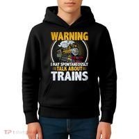 Warning I Talk About Trains Railroad Trainspotter Kids Hoodie thumb 4