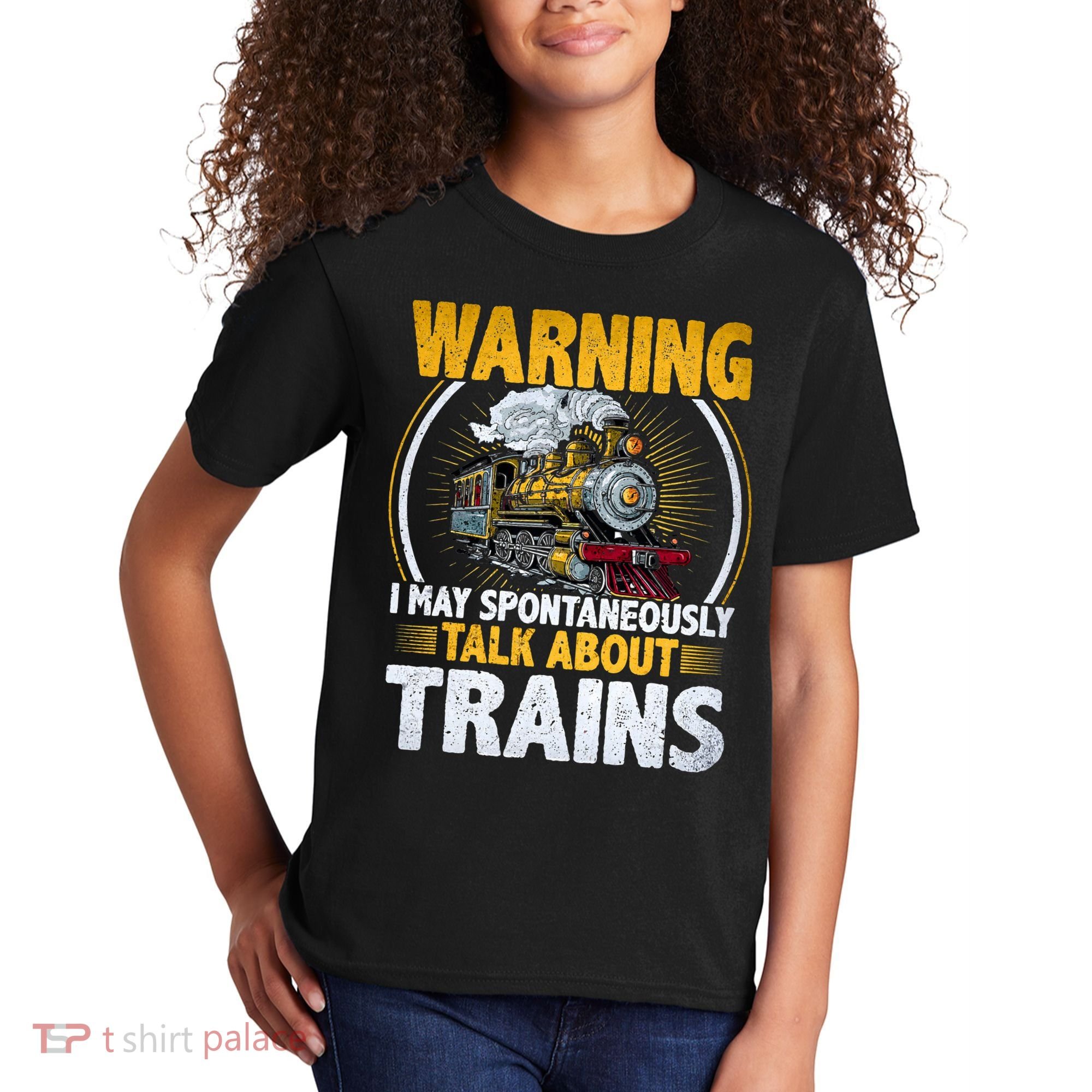 Warning I Talk About Trains Railroad Trainspotter Kids T-Shirt