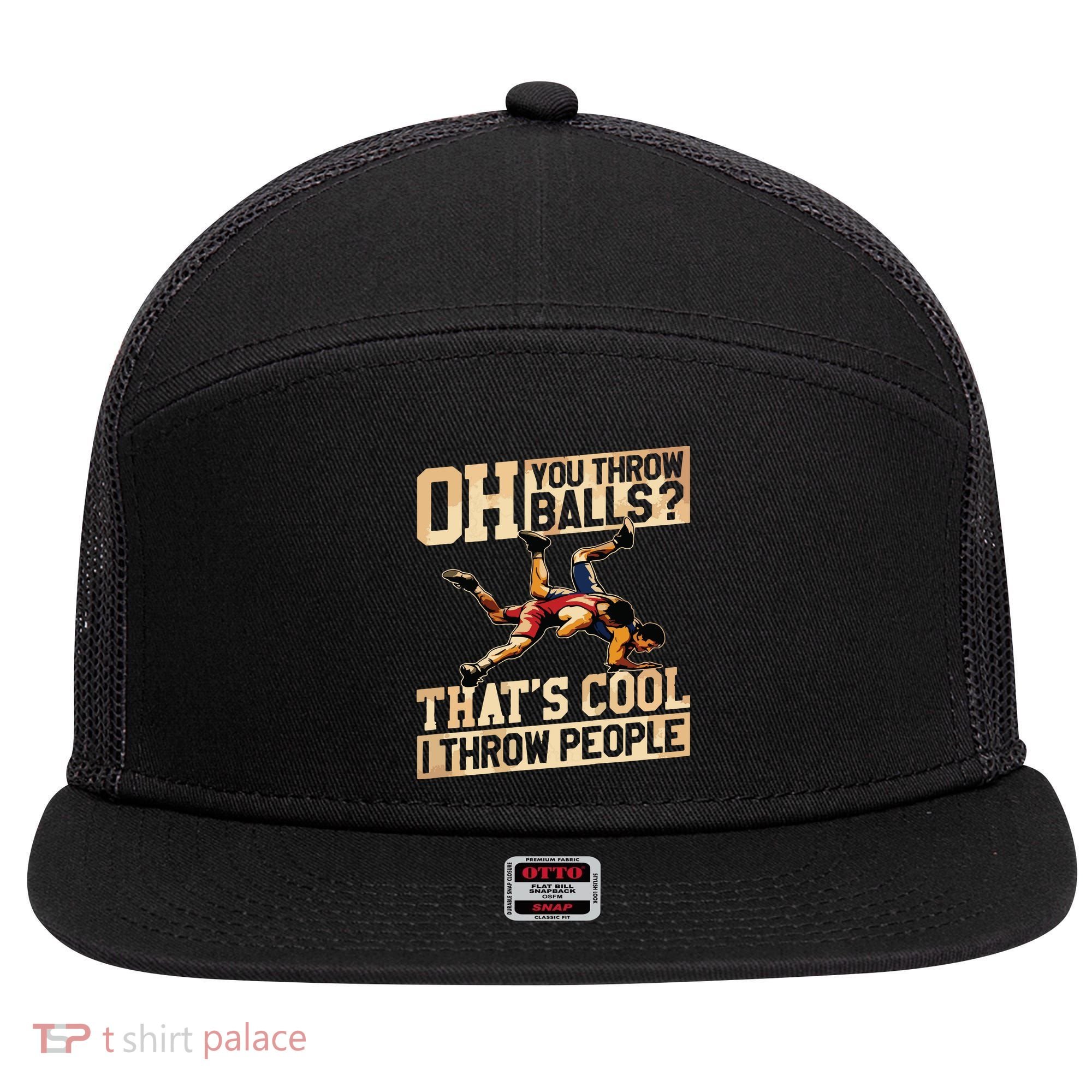 Wrestling I Throw People Funny Gift For Wrestler Backside 7 Panel Mesh Trucker Snapback Hat