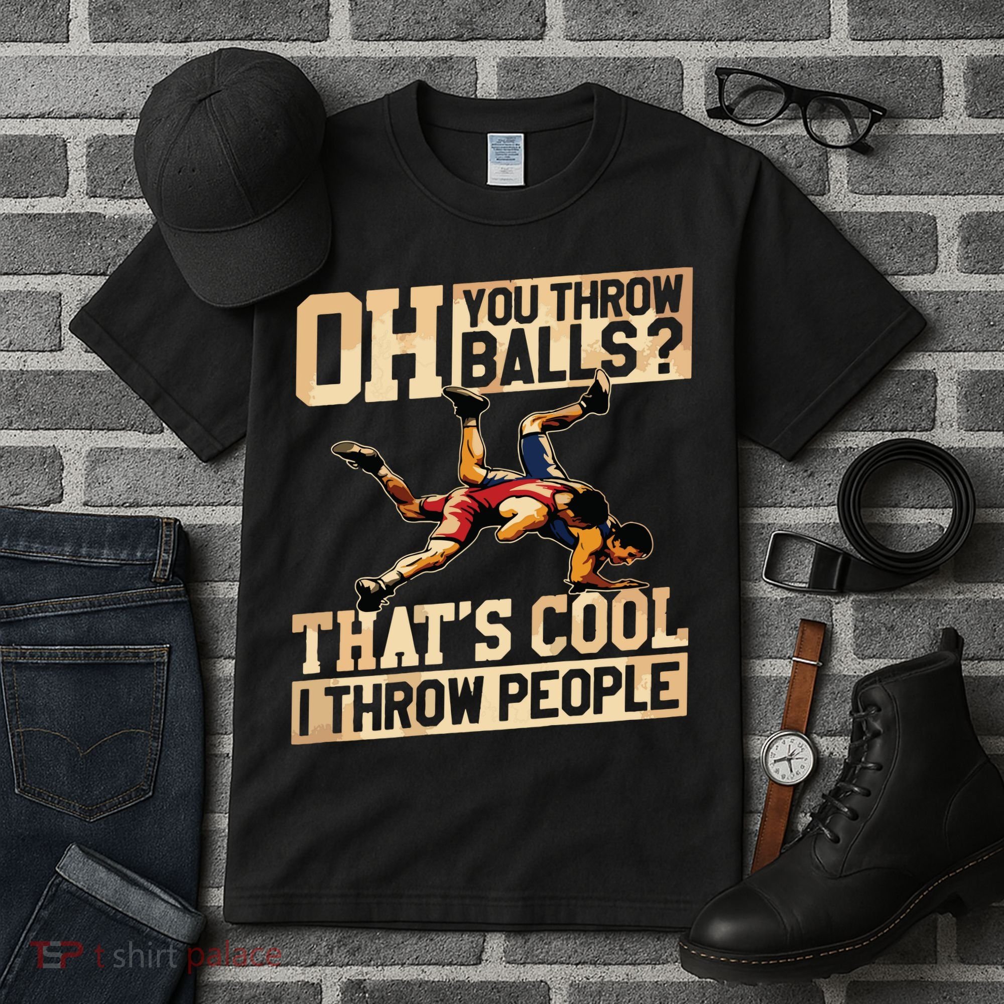 Wrestling I Throw People Funny Gift For Wrestler Backside Tall T-Shirt
