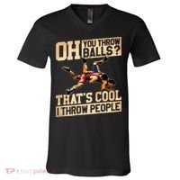 Wrestling I Throw People Funny Gift For Wrestler Backside V-Neck T-Shirt thumb 0