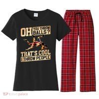 Wrestling I Throw People Funny Gift For Wrestler Backside Women's Flannel Pajama Set thumb 0