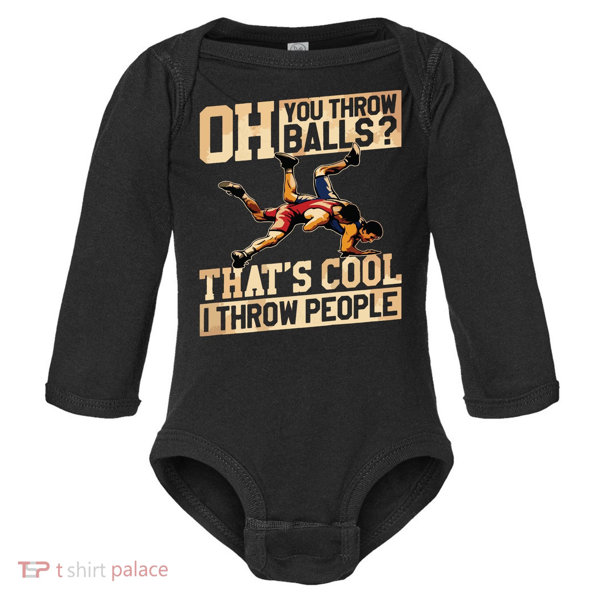 Wrestling I Throw People Funny Gift For Wrestler Backside Baby Long Sleeve Bodysuit