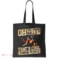 Wrestling I Throw People Funny Gift For Wrestler Backside Tote Bag thumb 0