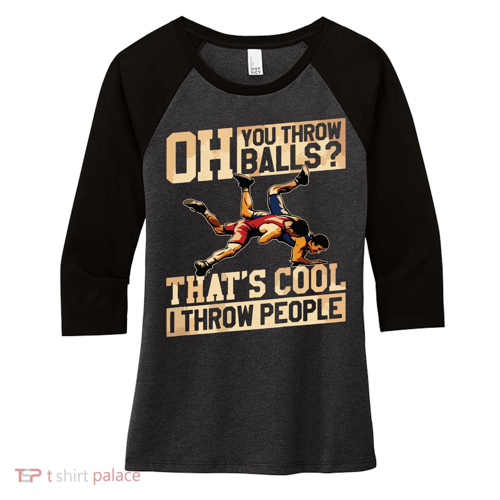 Wrestling I Throw People Funny Gift For Wrestler Backside Women's Tri-Blend 3/4-Sleeve Raglan Shirt