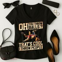 Wrestling I Throw People Funny Gift For Wrestler Backside Women's V-Neck T-Shirt thumb 2