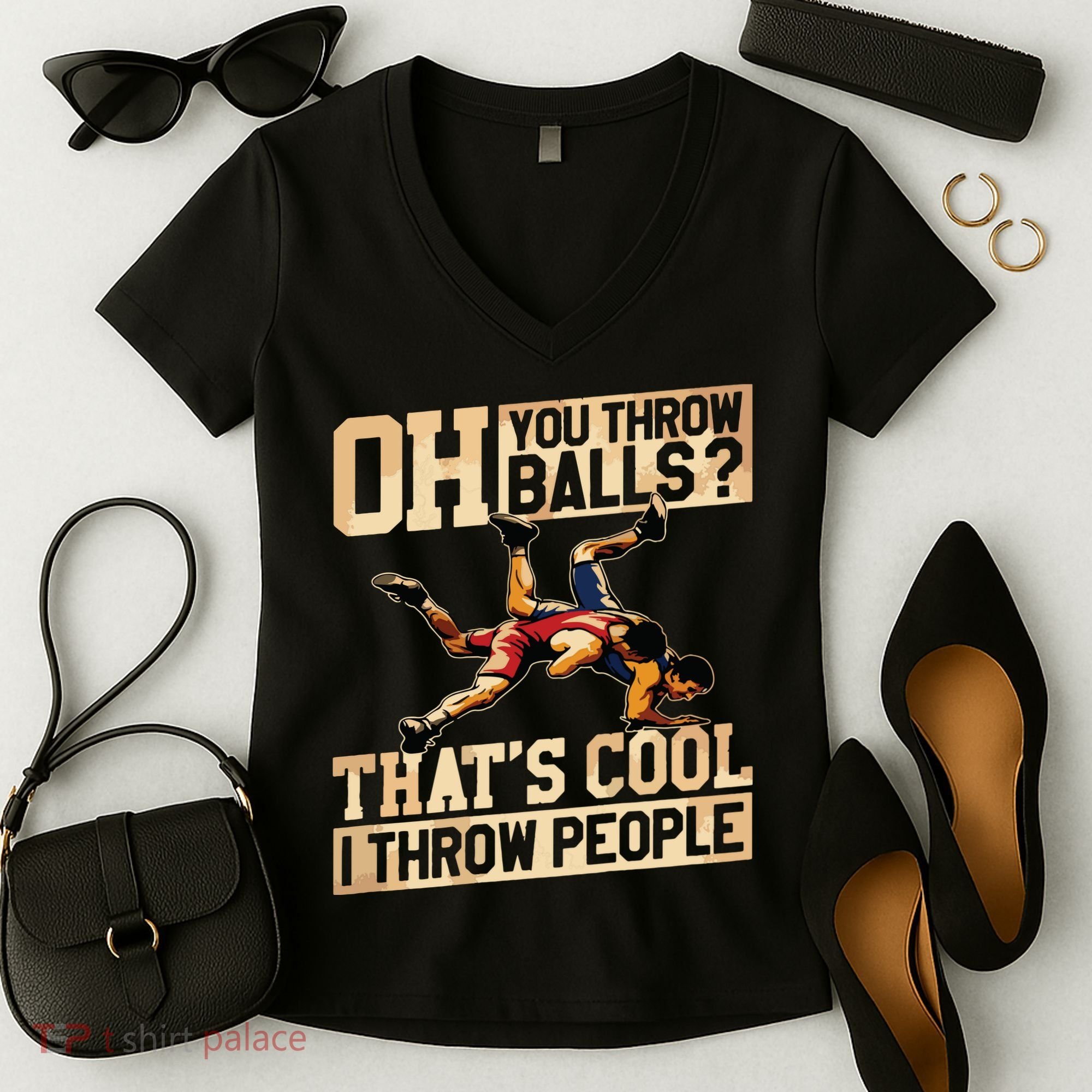 Wrestling I Throw People Funny Gift For Wrestler Backside Women's V-Neck T-Shirt