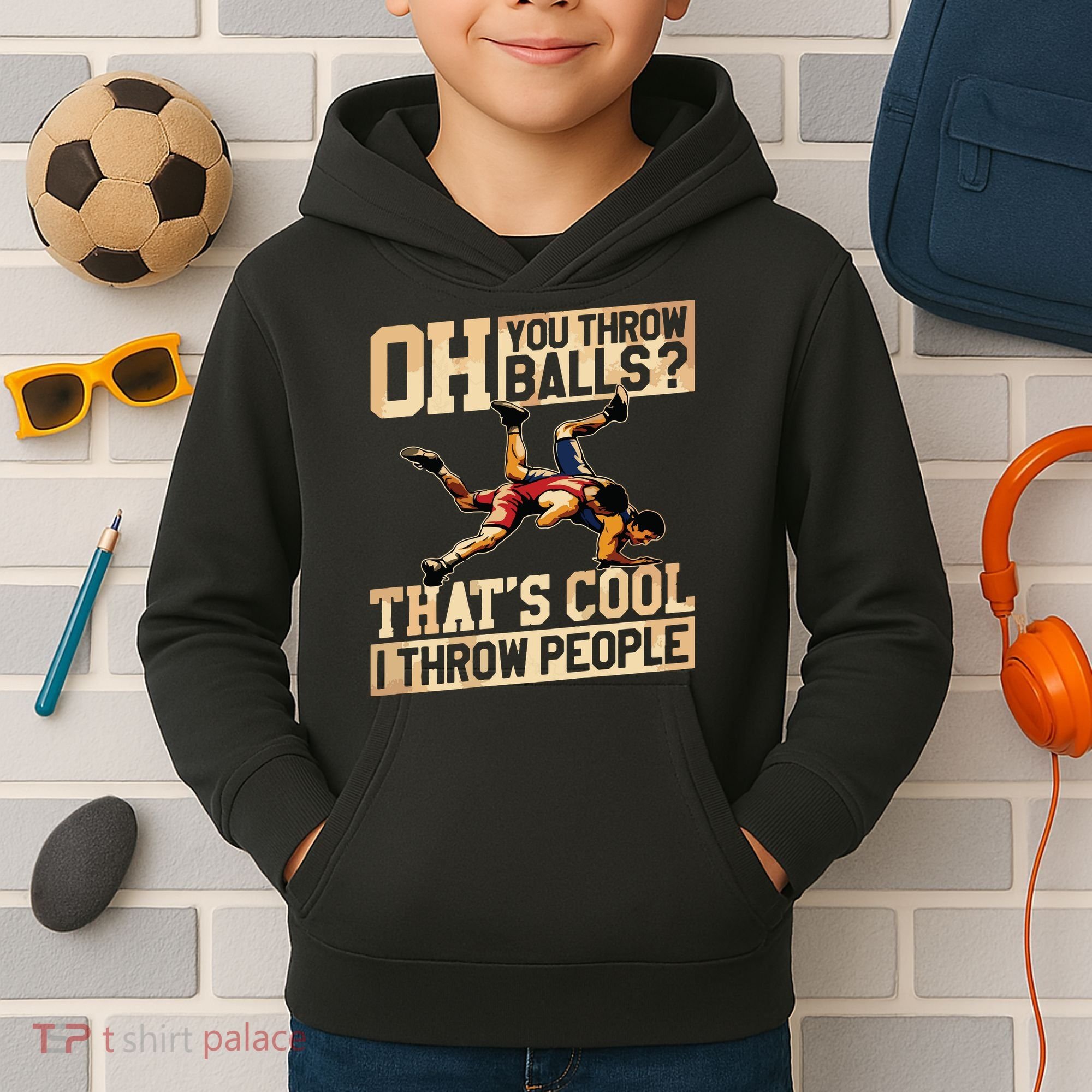 Wrestling I Throw People Funny Gift For Wrestler Backside Kids Hoodie