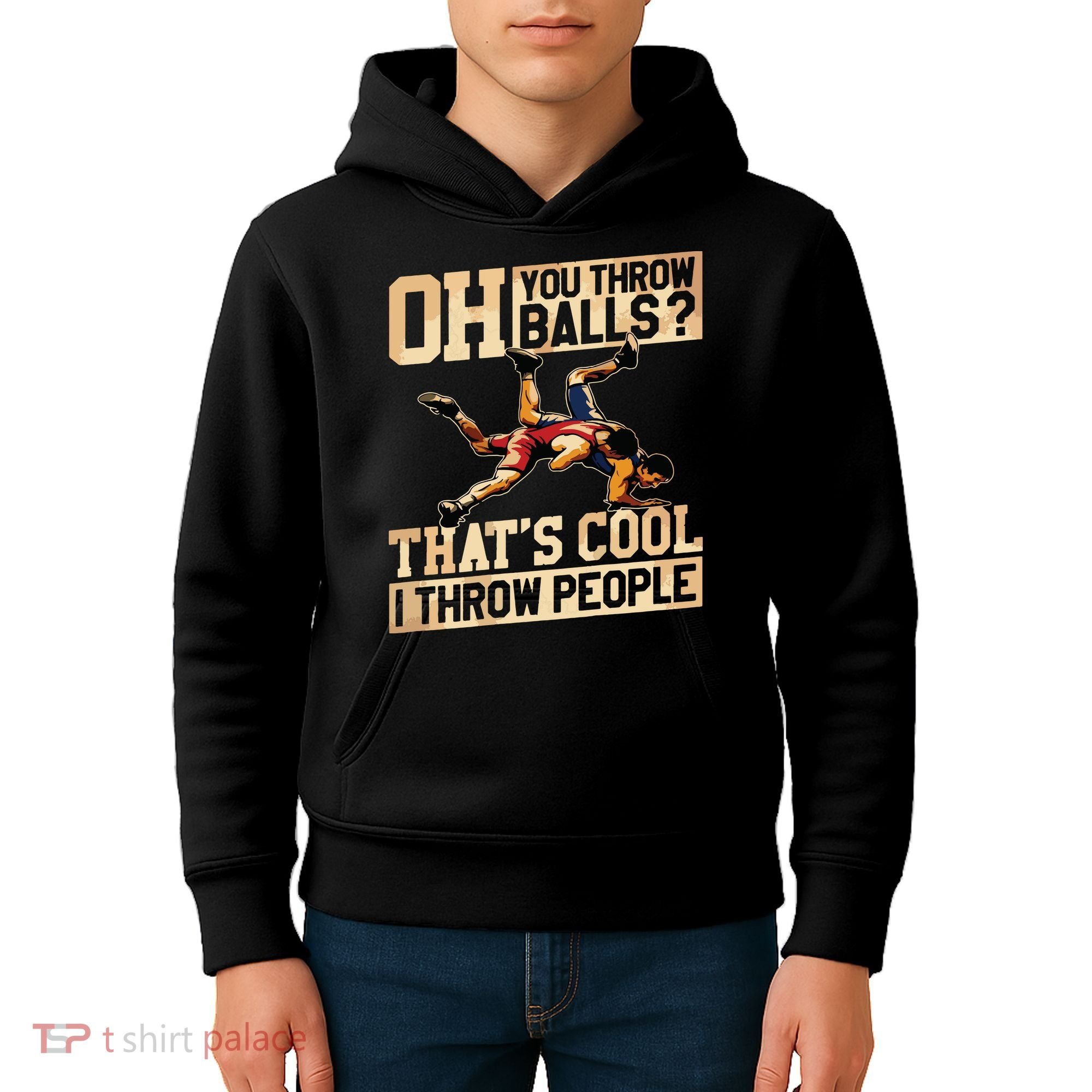 Wrestling I Throw People Funny Gift For Wrestler Backside Kids Hoodie