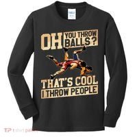 Wrestling I Throw People Funny Gift For Wrestler Backside Kids Long Sleeve Shirt thumb 0