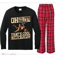 Wrestling I Throw People Funny Gift For Wrestler Backside Kids Long Sleeve Plaid Pajama Set thumb 0