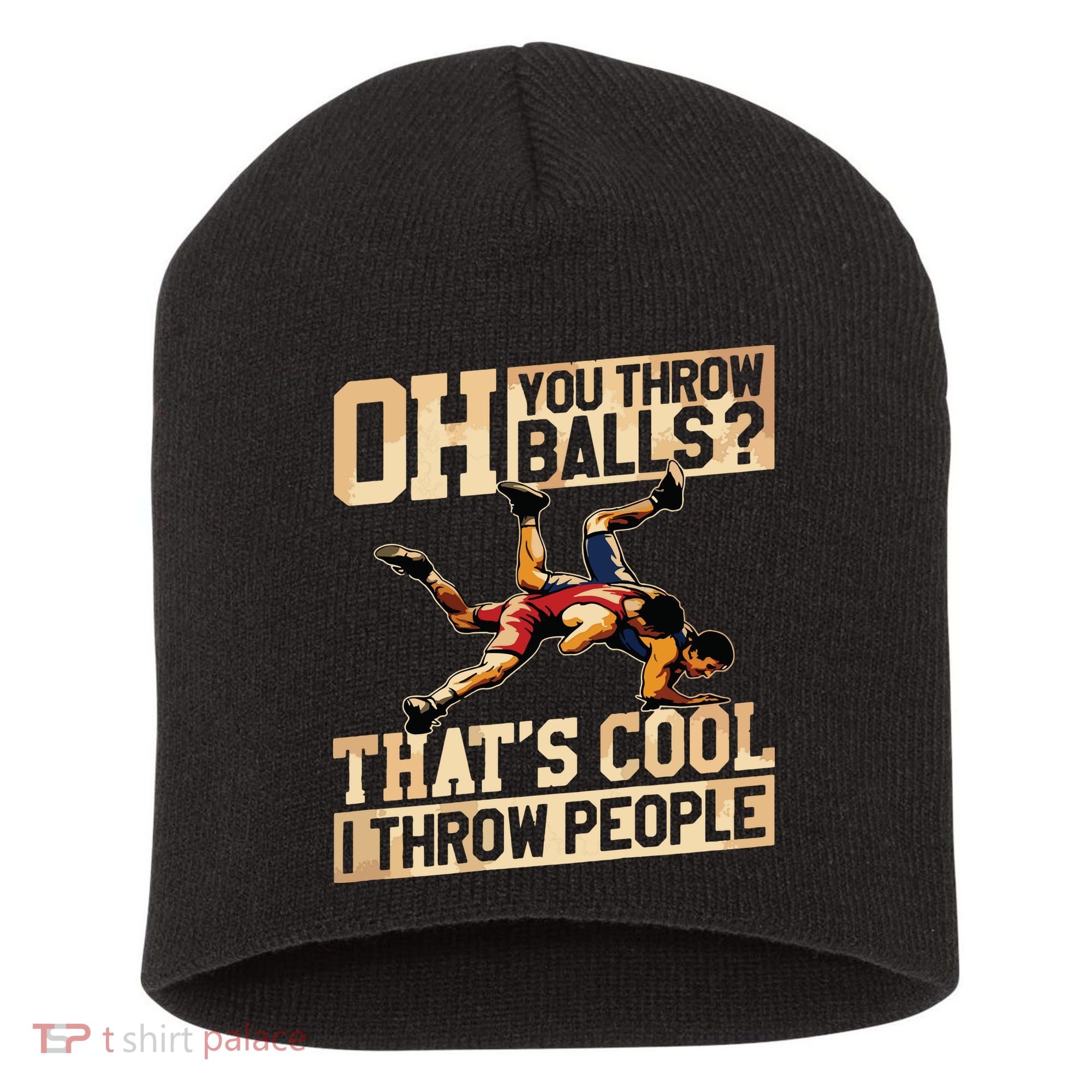 Wrestling I Throw People Funny Gift For Wrestler Backside Short Acrylic Beanie