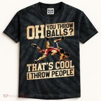 Wrestling I Throw People Funny Gift For Wrestler Backside Kids Tie-Dye T-Shirt thumb 0