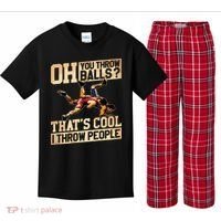 Wrestling I Throw People Funny Gift For Wrestler Backside Kids Plaid Pajama Set thumb 0