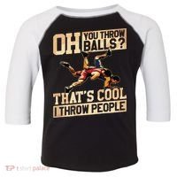 Wrestling I Throw People Funny Gift For Wrestler Backside Toddler Fine Jersey T-Shirt thumb 0