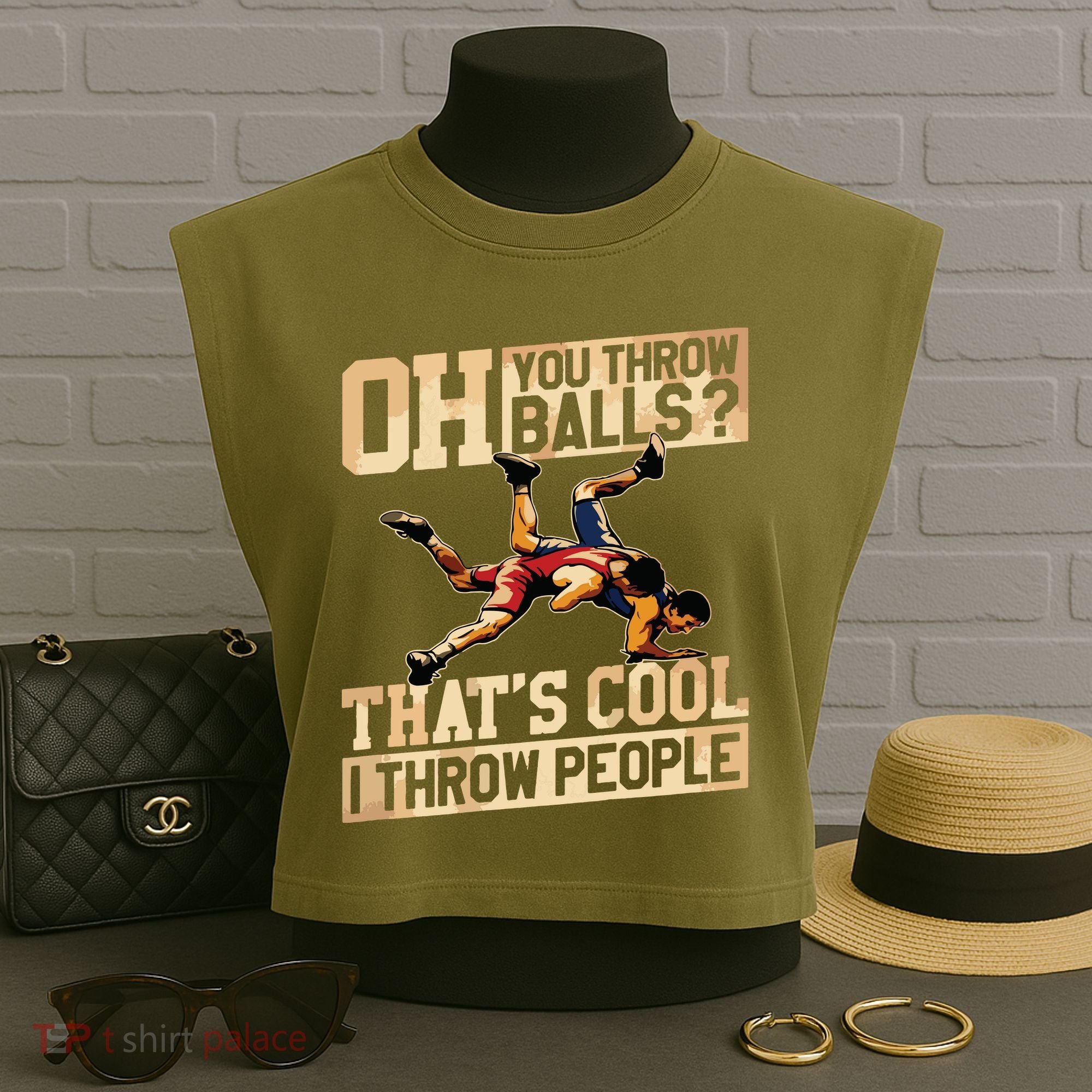 Wrestling I Throw People Funny Gift For Wrestler Backside Garment-Dyed Women's Muscle Tee