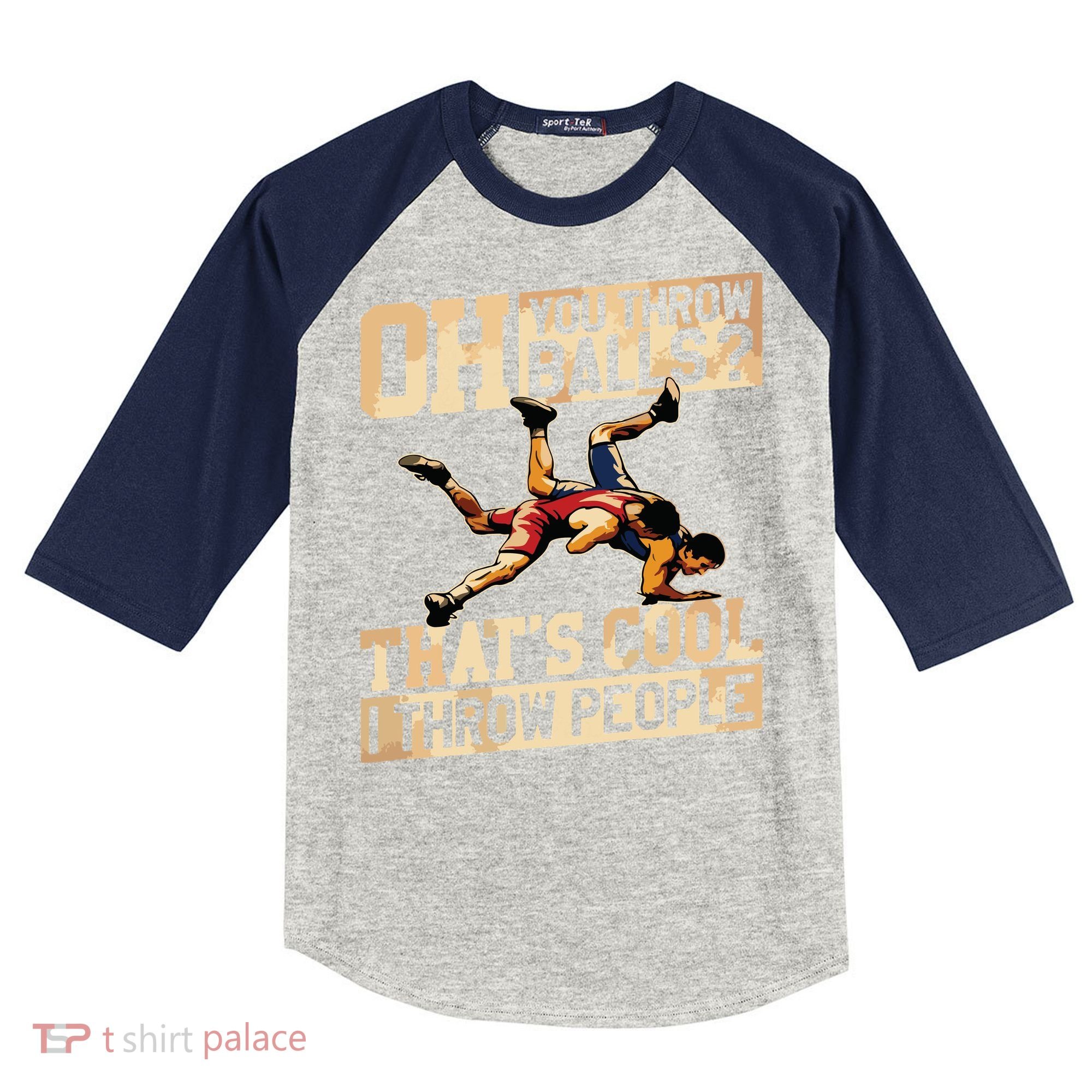 Wrestling I Throw People Funny Gift For Wrestler Backside Kids Colorblock Raglan Jersey