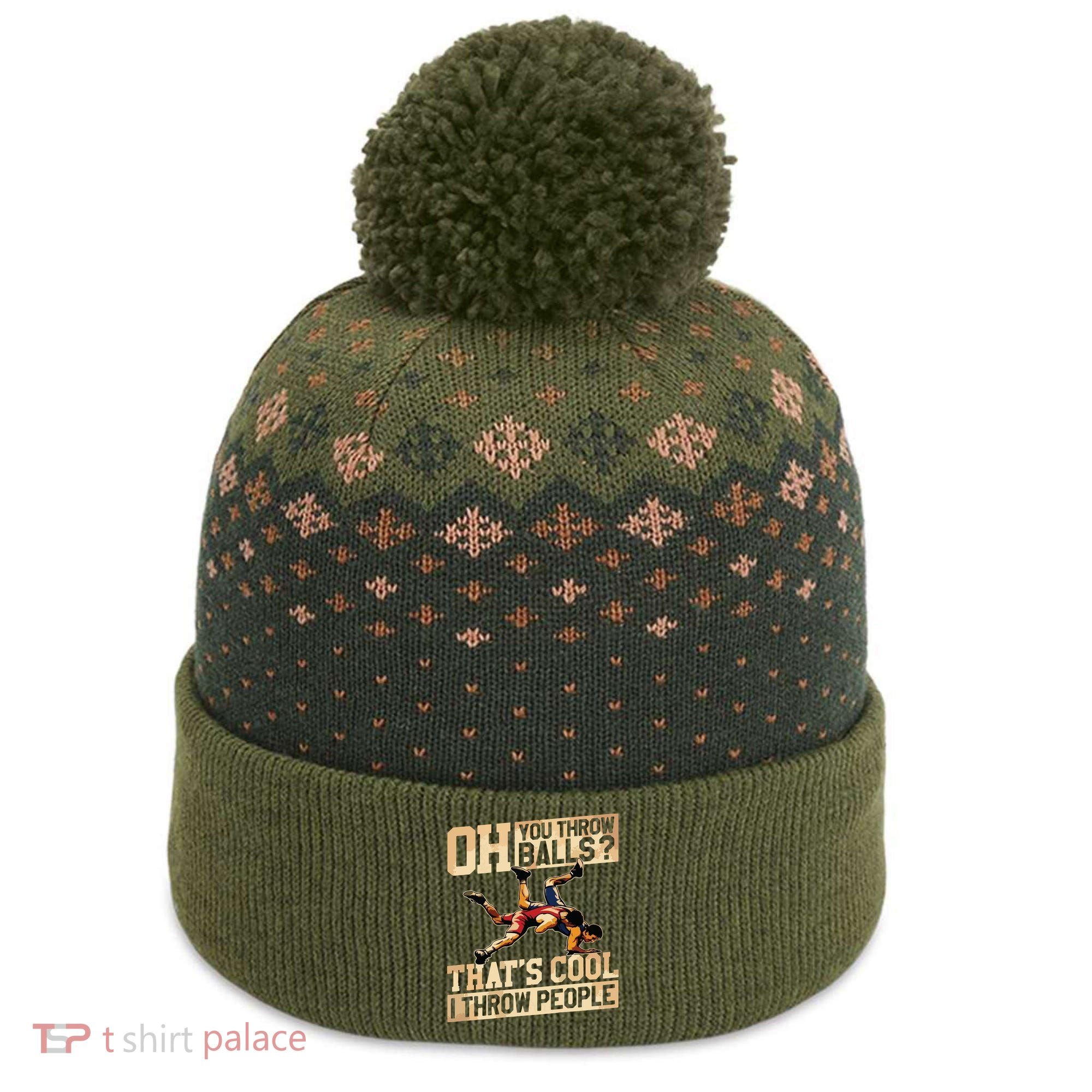 Wrestling I Throw People Funny Gift For Wrestler Backside The Baniff Cuffed Pom Beanie