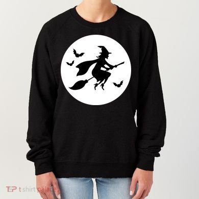 Witch Flying Over Moon Halloween Women's Sweatshirt